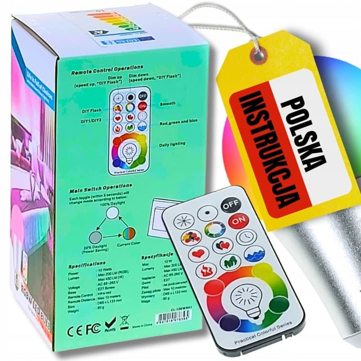 BX16_tds0565_Zestaw żarówek kolorowych LED RGB + piloty - 4 szt.